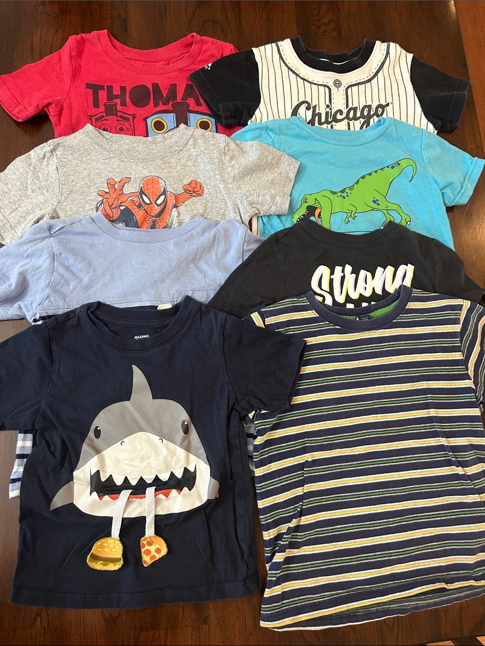 Kids Graphic T-Shirt Bundle of 8 — Navy Shark & Mixed Colors — 3T